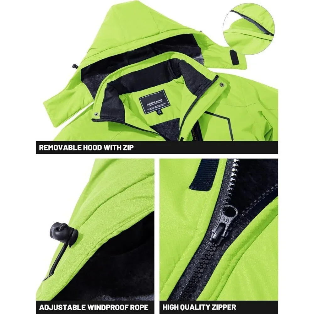 Men's #215 Bright Green Winter Ski Jacket Water Resistant Fleece Hooded Parka